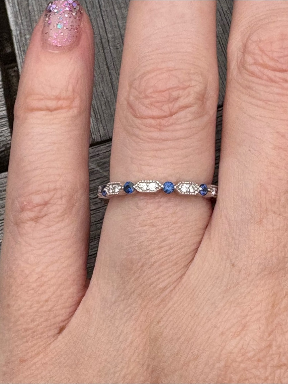 14k White Gold Diamond and Sapphire Eternity Band